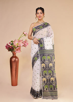 White Jamdani Cotton Saree Without Blouse Piece