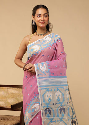 Purple Jamdani Cotton Saree Without Blouse Piece