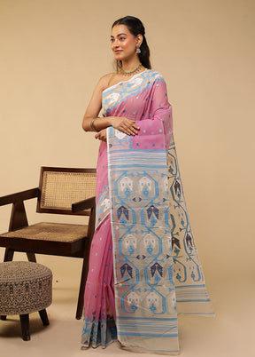 Pink Jamdani Cotton Saree Without Blouse Piece