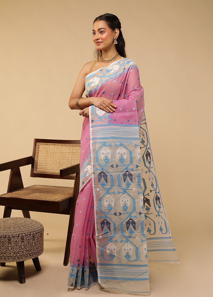 Purple Jamdani Cotton Saree Without Blouse Piece