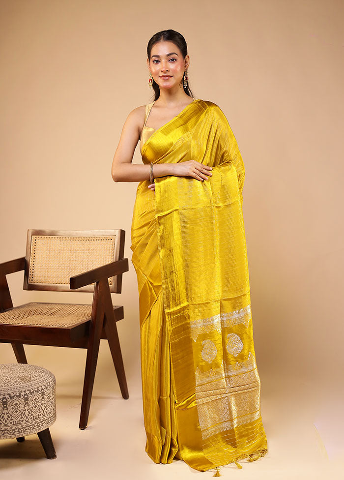 Yellow Dupion Silk Saree With Blouse Piece