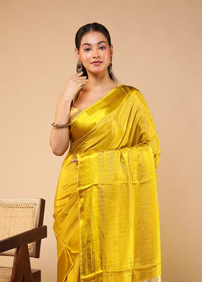 Yellow Dupion Silk Saree With Blouse Piece