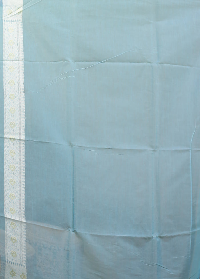 Blue Kora Silk Saree With Blouse Piece