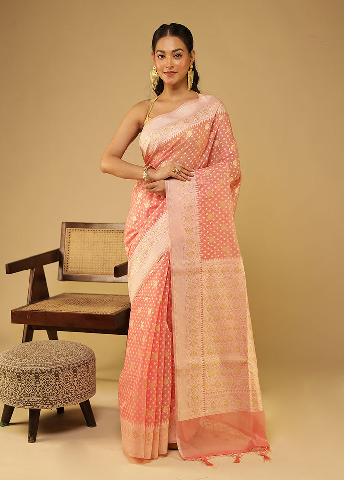 Pink Kora Silk Saree With Blouse Piece