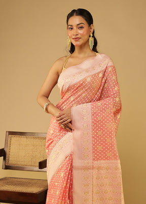 Pink Kora Silk Saree With Blouse Piece