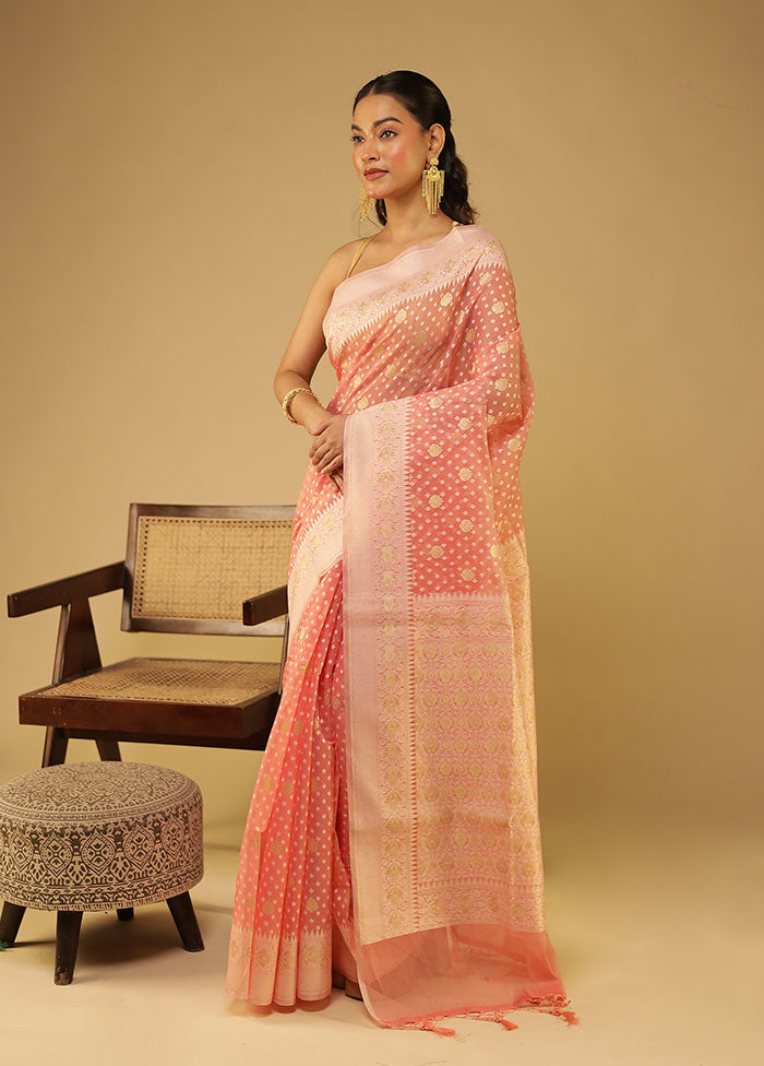 Pink Kora Silk Saree With Blouse Piece