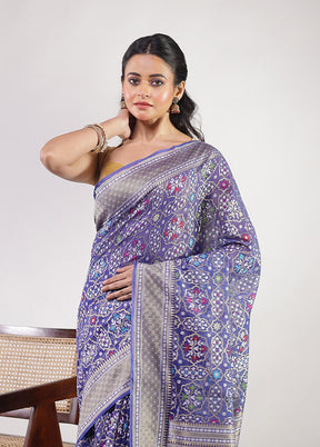 Blue Kora Silk Saree With Blouse Piece