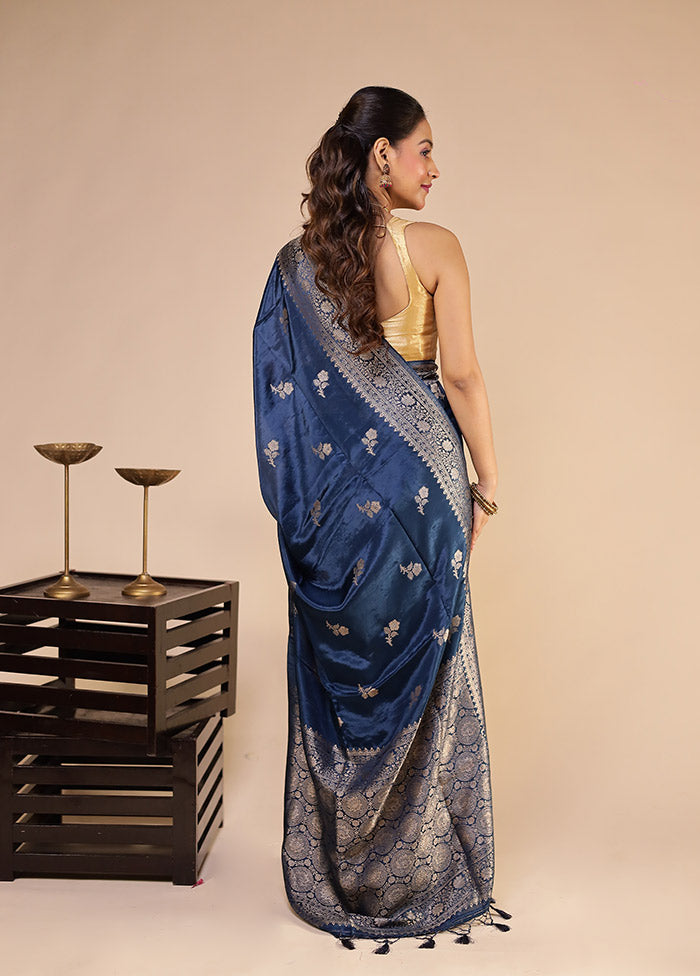Blue Dupion Silk Saree With Blouse Piece