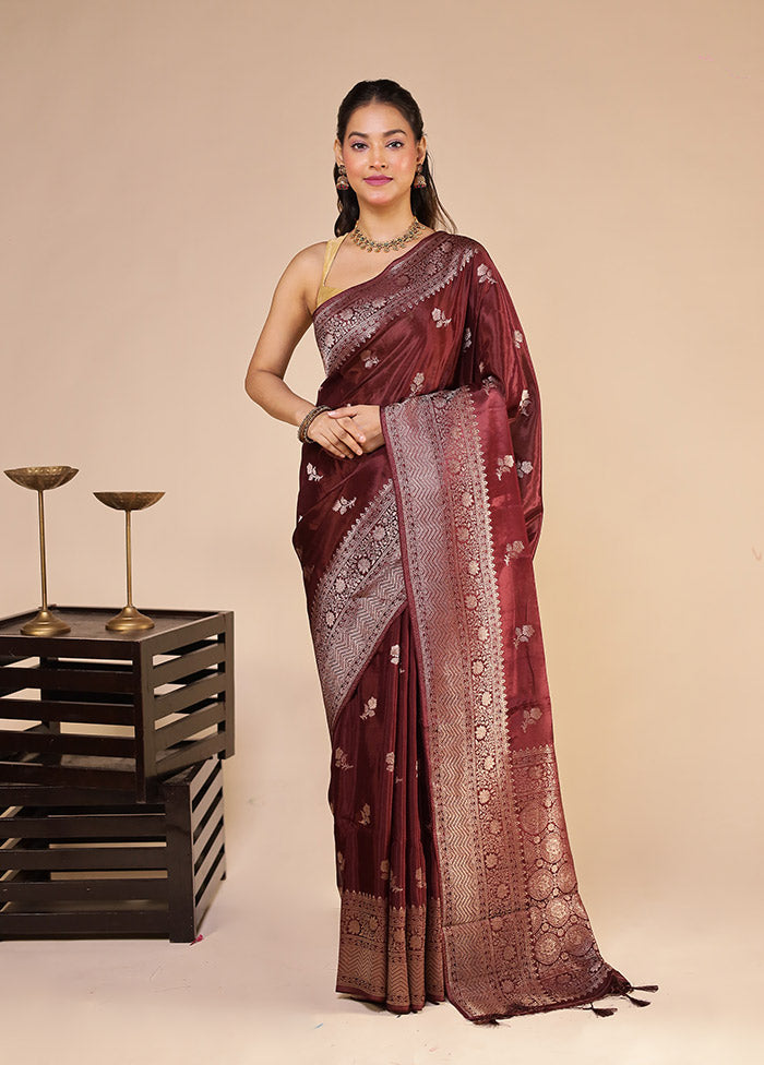Brown Dupion Silk Saree With Blouse Piece