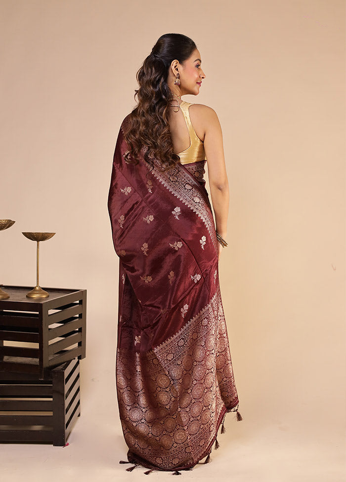 Maroon Dupion Silk Saree With Blouse Piece