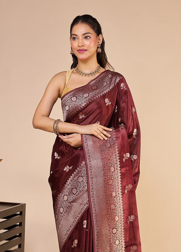 Maroon Dupion Silk Saree With Blouse Piece
