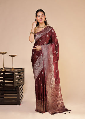 Brown Dupion Silk Saree With Blouse Piece