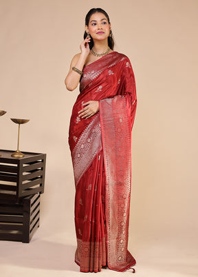 Maroon Dupion Silk Saree With Blouse Piece