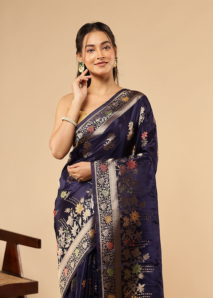 Blue Dupion Silk Saree With Blouse Piece
