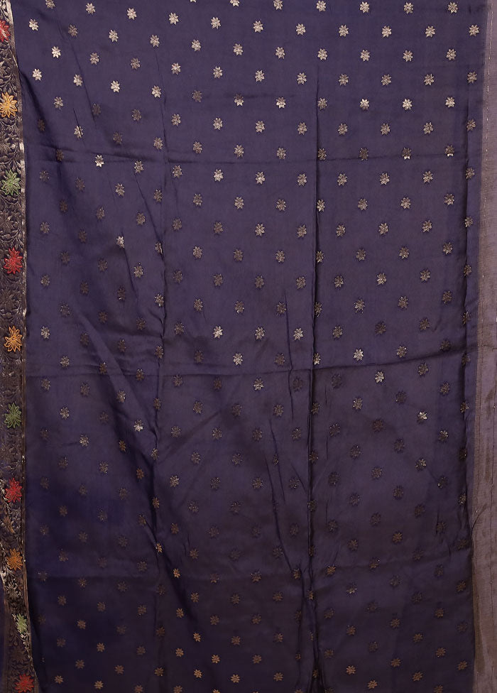 Blue Dupion Silk Saree With Blouse Piece