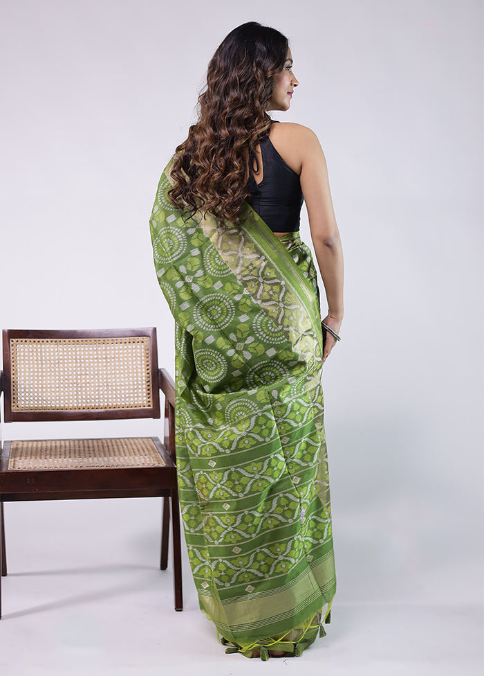 Green Tussar Silk Saree With Blouse Piece