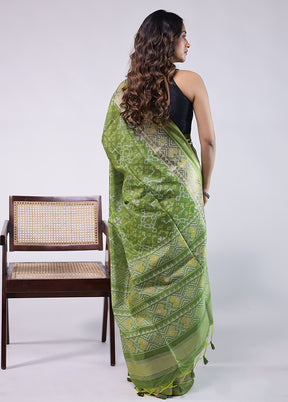 Green Tussar Silk Saree With Blouse Piece