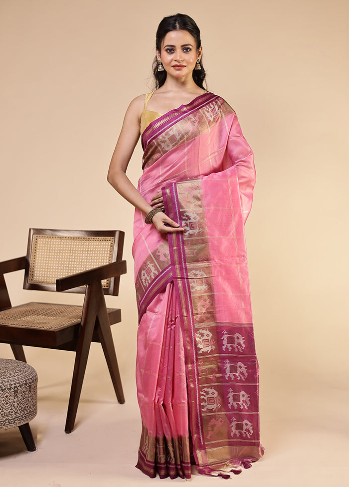 Pink Tussar Silk Saree With Blouse Piece