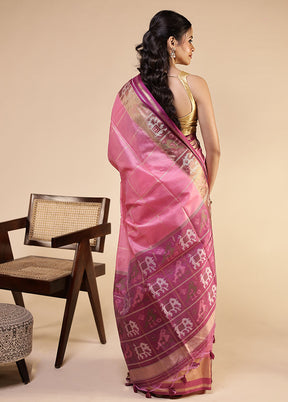 Pink Tussar Silk Saree With Blouse Piece