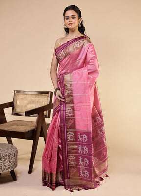 Pink Tussar Silk Saree With Blouse Piece
