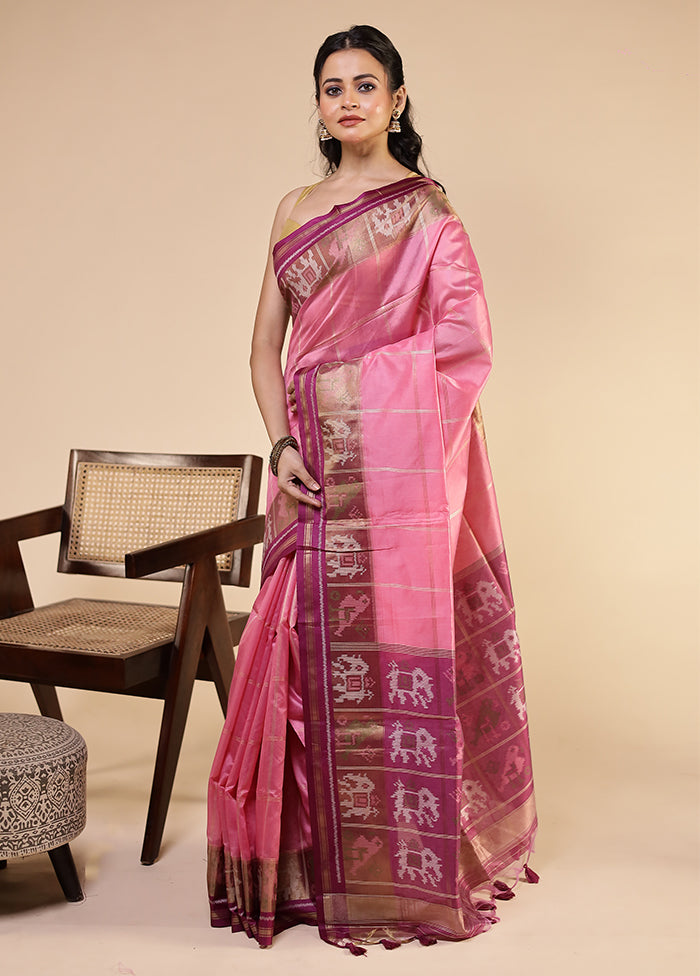 Pink Tussar Silk Saree With Blouse Piece