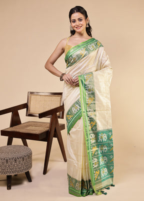 Green Tussar Silk Saree With Blouse Piece