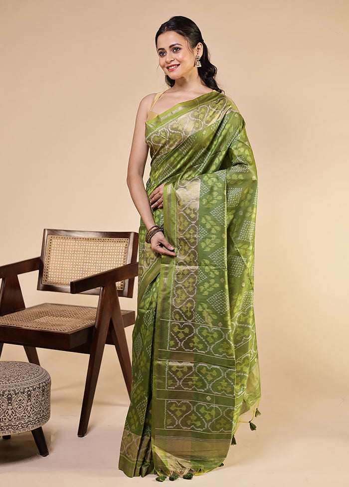 Green Tussar Silk Saree With Blouse Piece