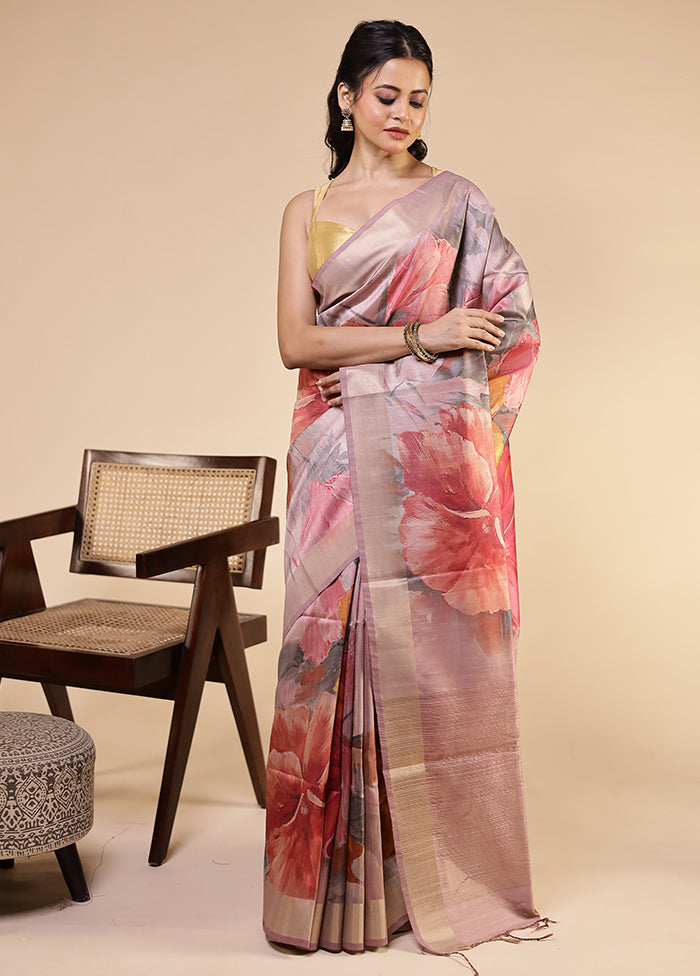 Pink Tussar Silk Saree With Blouse Piece