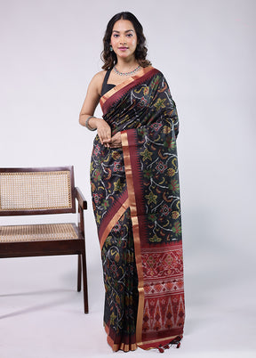 Black Tussar Silk Saree With Blouse Piece