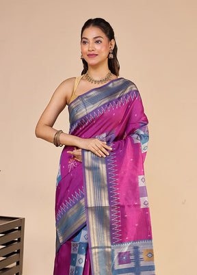 Magenta Tussar Silk Saree With Blouse Piece
