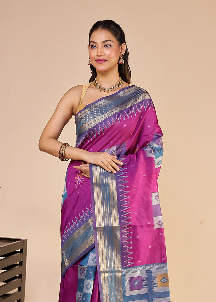 Magenta Tussar Silk Saree With Blouse Piece