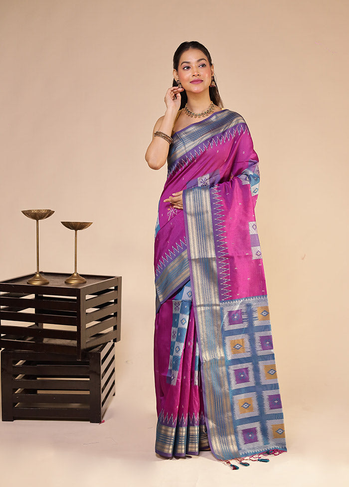 Magenta Tussar Silk Saree With Blouse Piece
