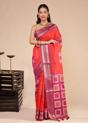 Red Tussar Silk Saree With Blouse Piece