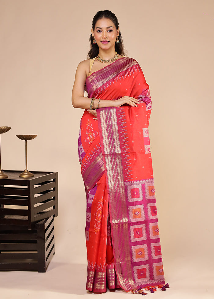 Red Tussar Silk Saree With Blouse Piece