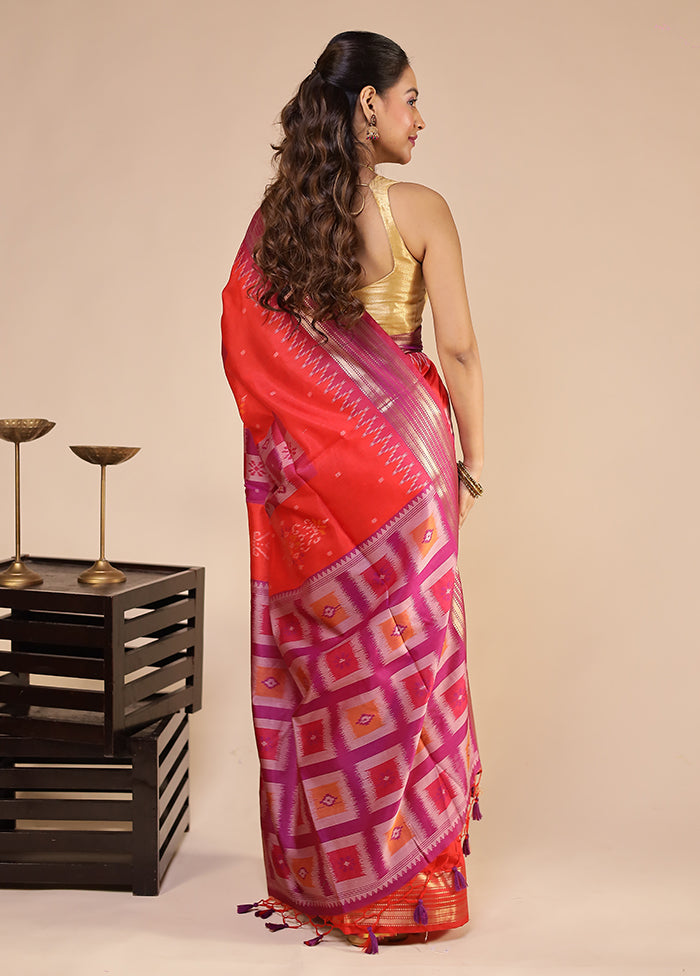 Red Tussar Silk Saree With Blouse Piece