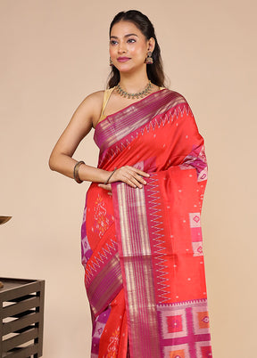 Pink Tussar Silk Saree With Blouse Piece