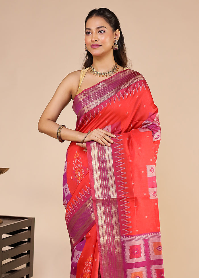 Red Tussar Silk Saree With Blouse Piece