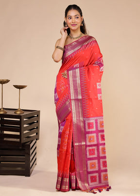 Red Tussar Silk Saree With Blouse Piece