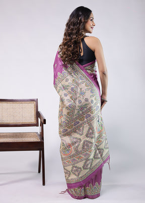 Purple Tussar Silk Saree With Blouse Piece