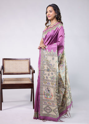 Purple Tussar Silk Saree With Blouse Piece
