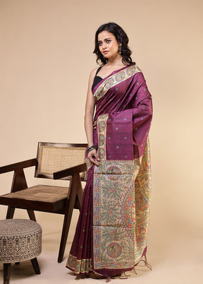 Purple Tussar Silk Saree With Blouse Piece