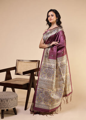 Purple Tussar Silk Saree With Blouse Piece