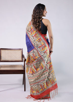 Purple Tussar Silk Saree With Blouse Piece