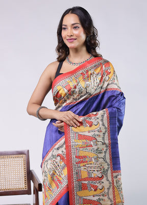 Purple Tussar Silk Saree With Blouse Piece