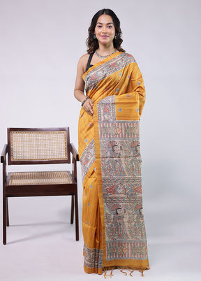 Yellow Tussar Silk Saree With Blouse Piece