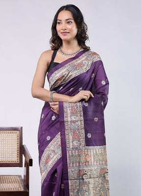 Purple Tussar Silk Saree With Blouse Piece