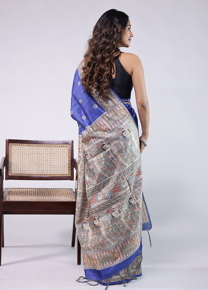Blue Tussar Silk Saree With Blouse Piece