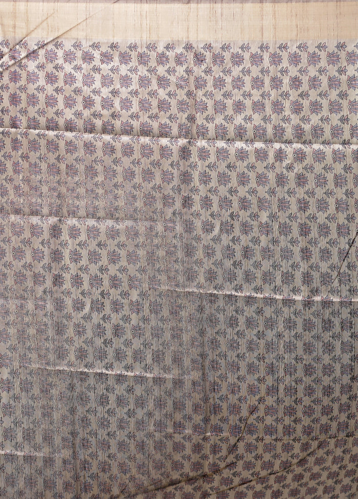 Grey Tussar Silk Saree With Blouse Piece