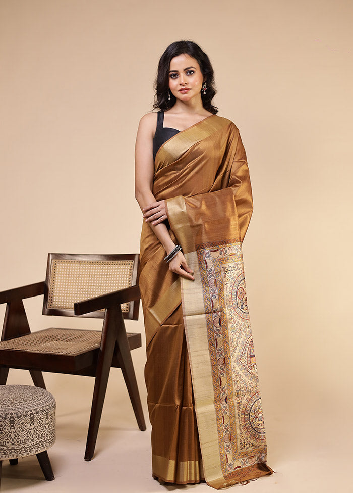 Yellow Tussar Silk Saree With Blouse Piece