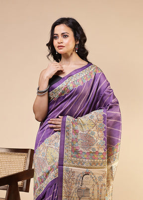 Purple Tussar Silk Saree With Blouse Piece